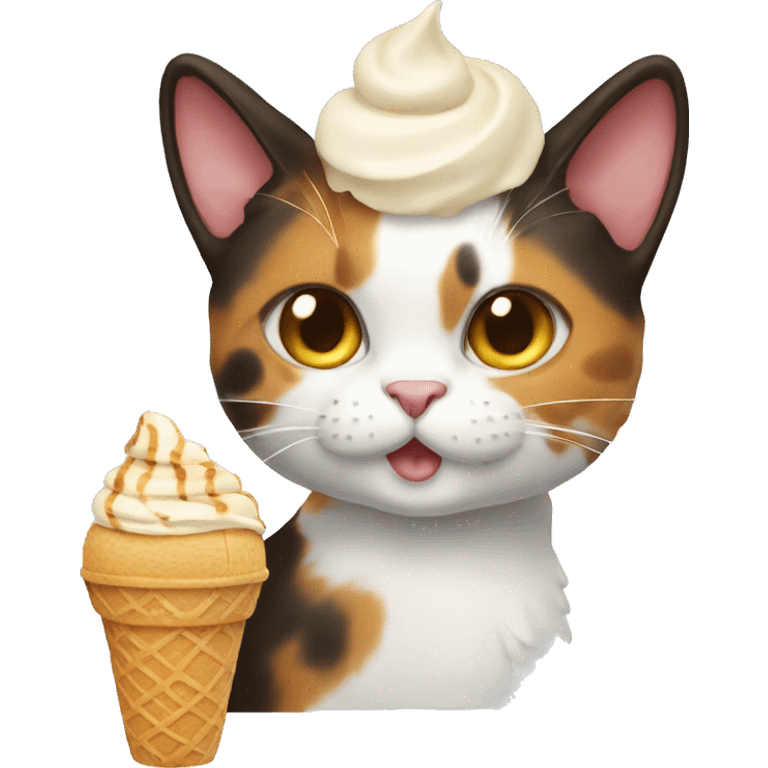 Icecream with calico cat emoji