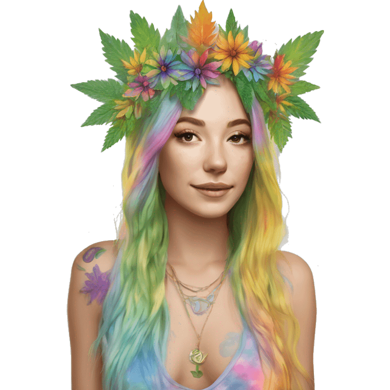 420 Tie dye hippie person flower crown tattoos hemp leaves metallic iridescent holographic emoji