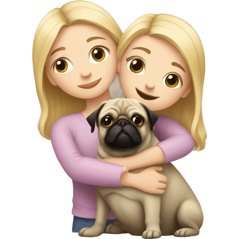 girl with blond hair hugs a pug emoji