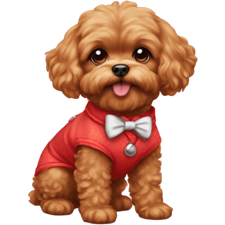 Red Shipoo dog in cute outfit with bow emoji