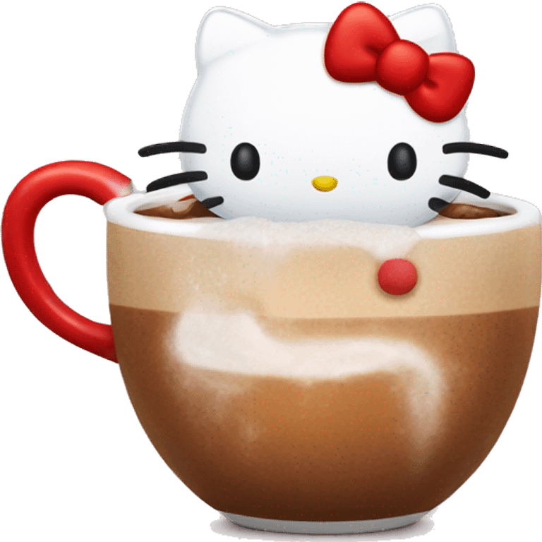 Hellokitty with a mug of hotcoco with a santa hat emoji