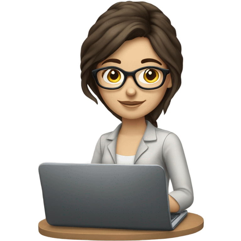 Beautiful brunette white skgirl working on a computer with glasses emoji