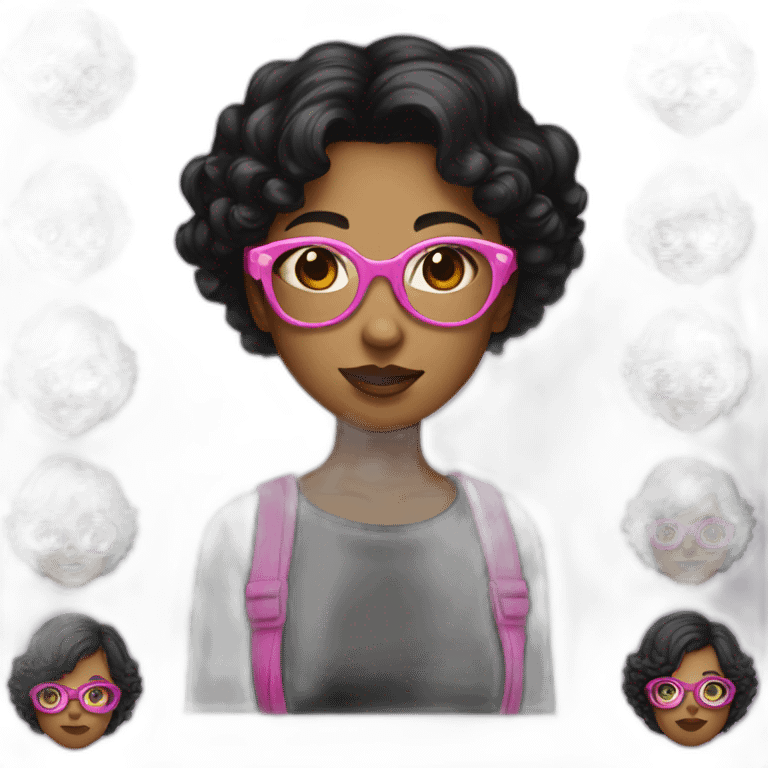 Girl with pink glasses black wavy short hair emoji