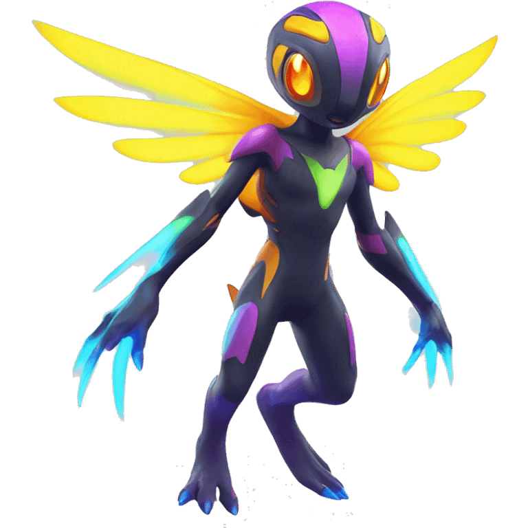 Colorful Neon Colors Vibrant Colors Flying Futuristic Fakémon-Pokémon-Creature Full Body emoji