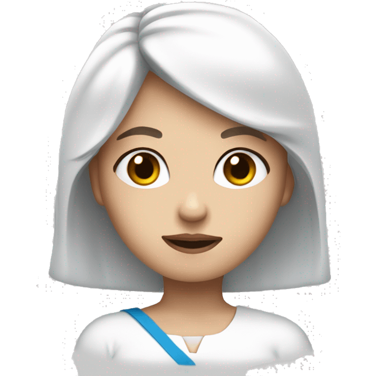 Girl with brown hair, blue eyes and white skin shrugging emoji