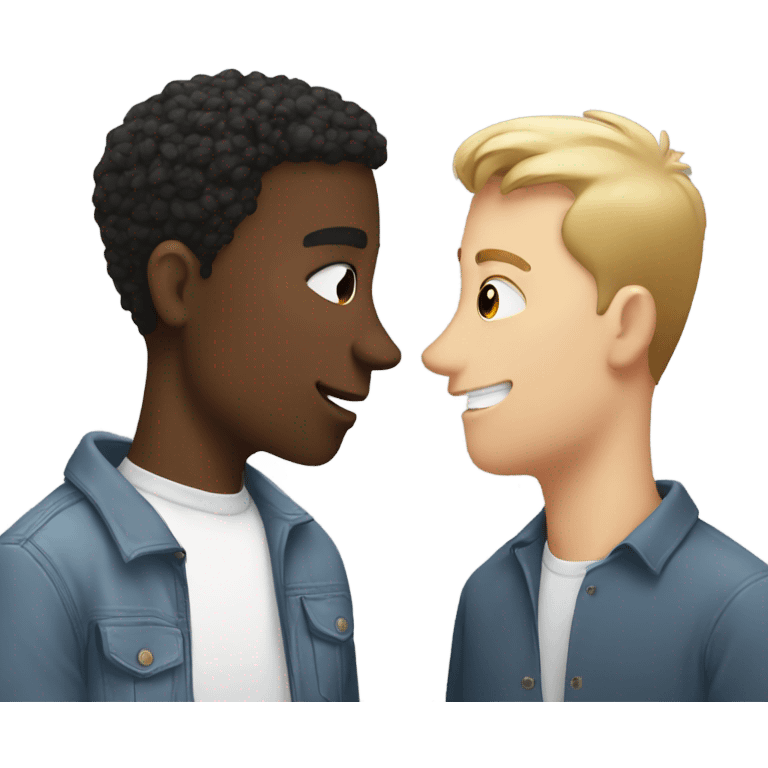 Two black guys and one white guy kissing emoji