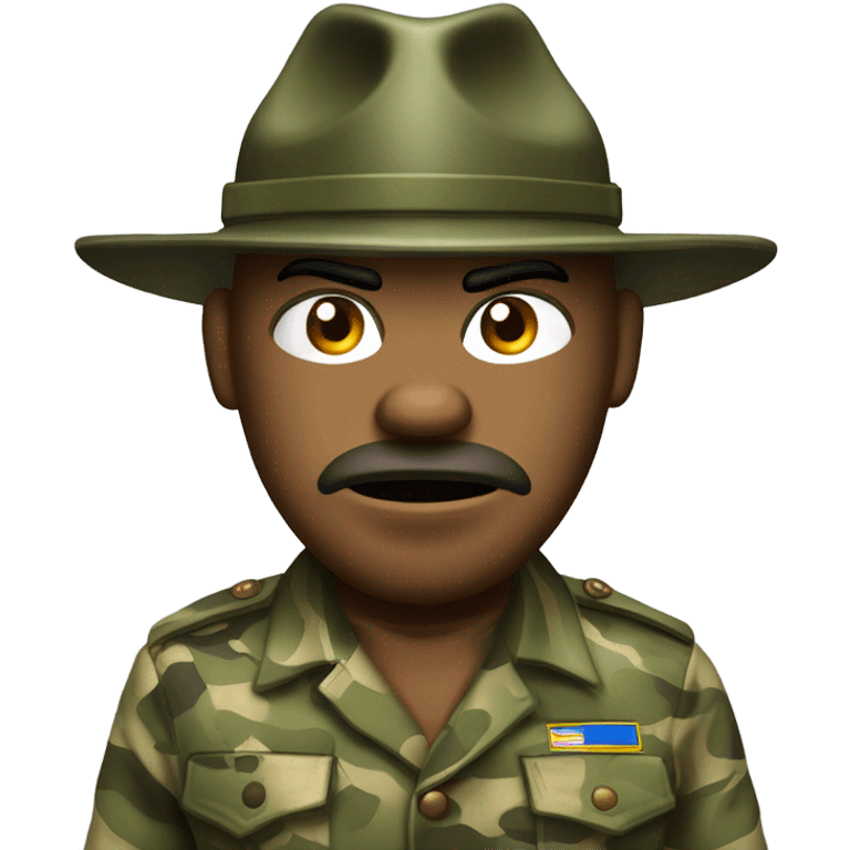 drill sergeant character wearing a classic sergeant hat and a camouflage army shirt. The character should have an angry intense expression. full torso emoji