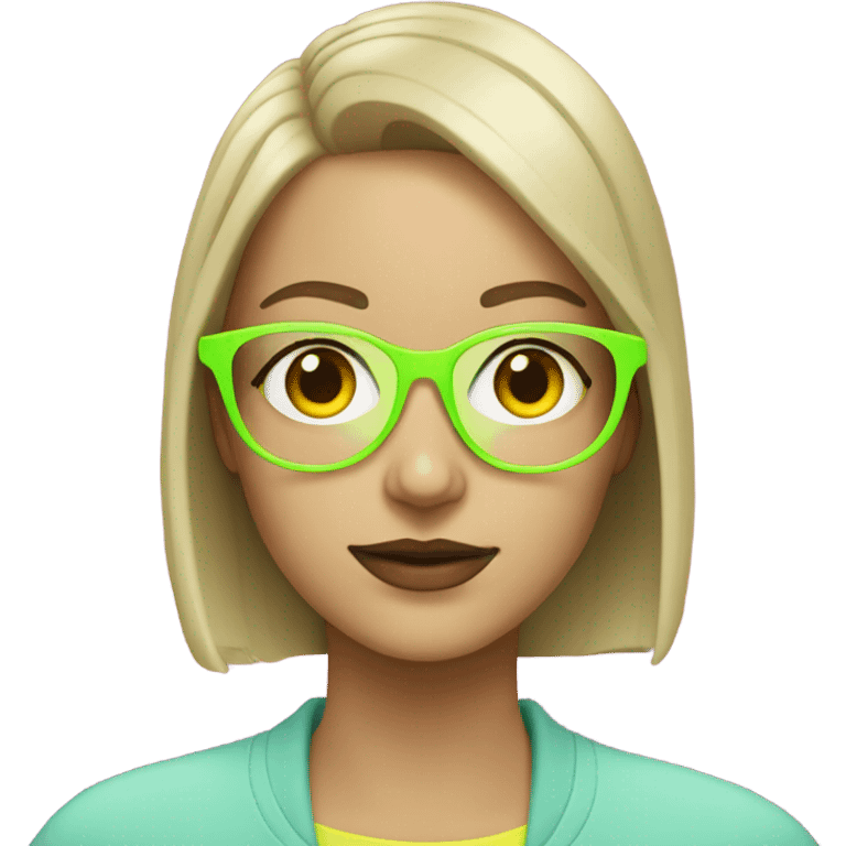 White girl with a neon yellow bob an clear glasses emoji