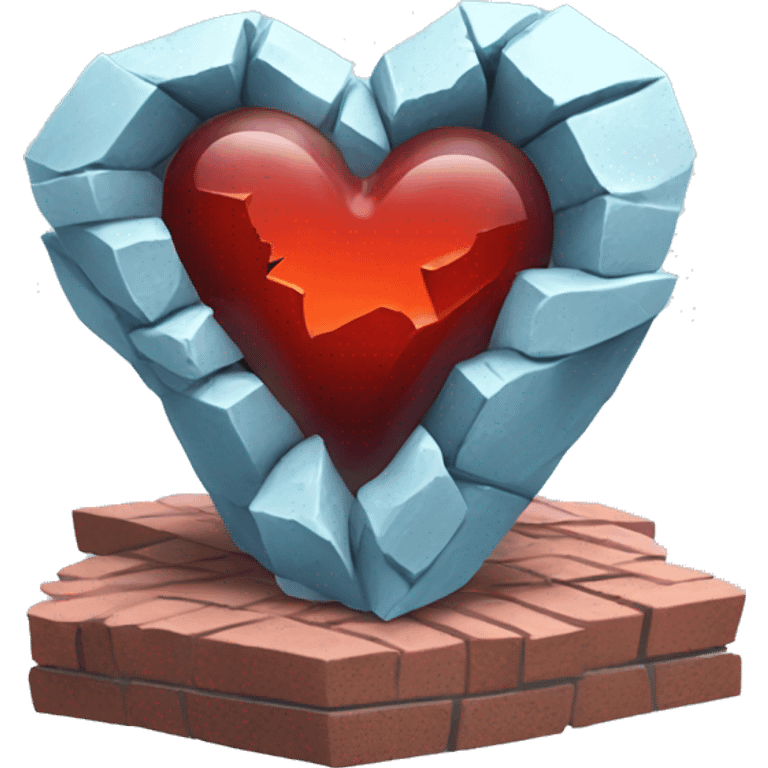 Broken stone frozen heart with bricks around emoji