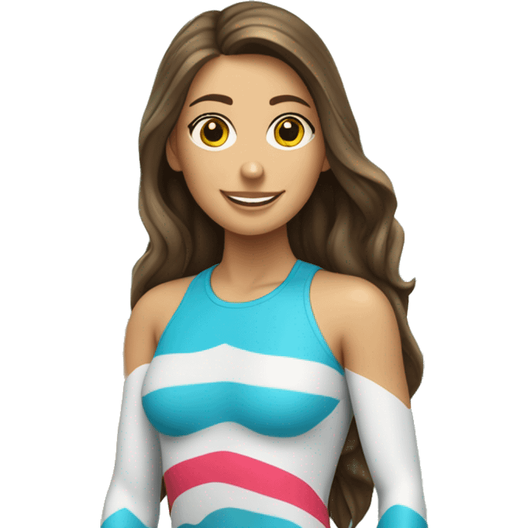 Brunette surfer girl on a surf board with wave emoji