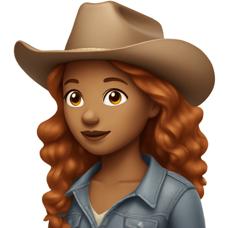 Biracial redhead girl with light brown eyes cowboy hat walking her cow emoji