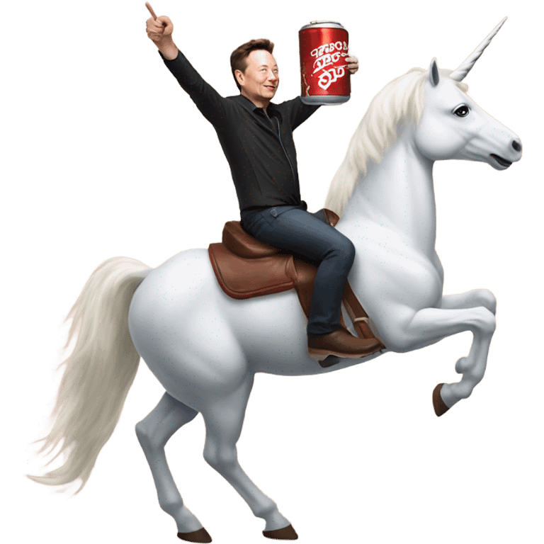 Elon musk riding a unicorn whilst drinking cola emoji