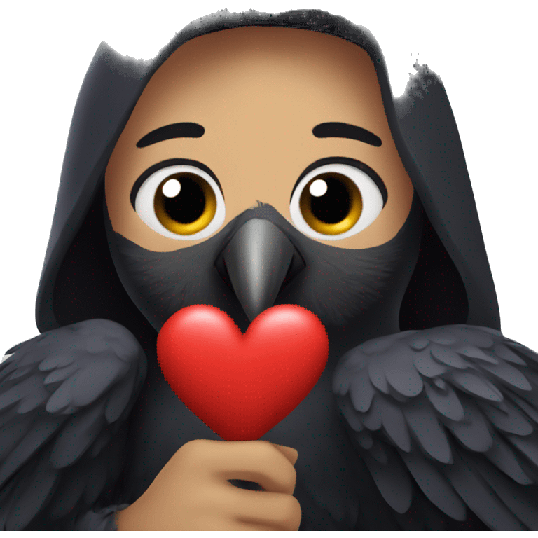 Raven holding a heart emoji