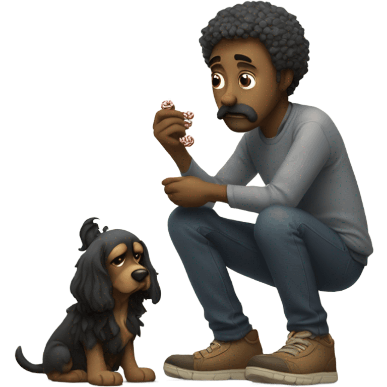 sad guy, eating licorice with his dog, homeless and very depressing emoji