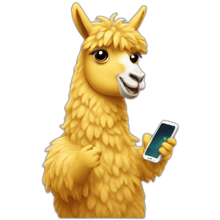 Yellow llama with a mobile phone emoji