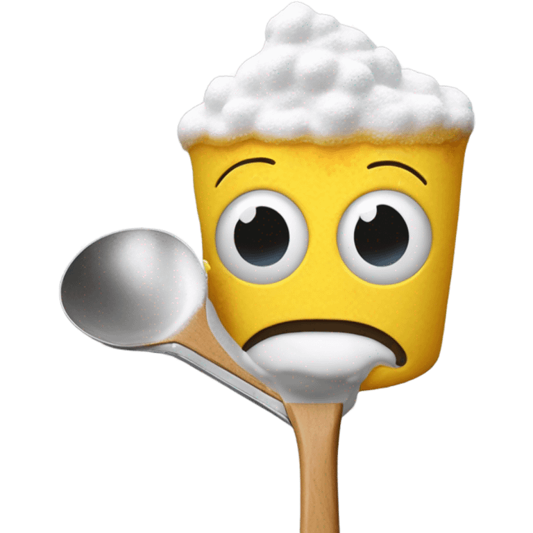 A yellow face with powdered sugar on it. With a spoon below the face with powdered sugar on it. Then connect the spoon to a lighter with fire emoji