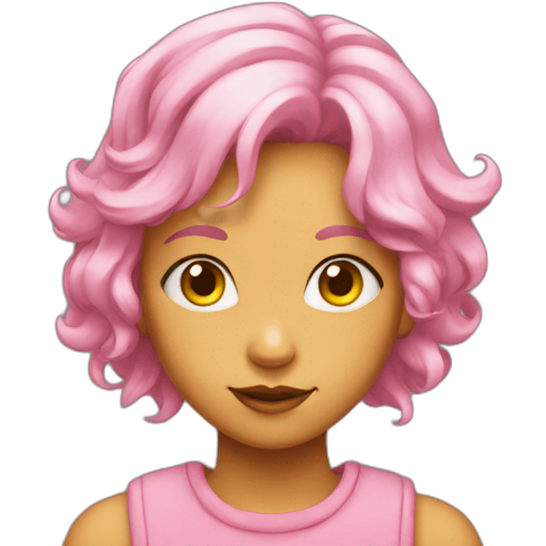 Mina is a teenage girl with pink skin, yellow eyes, and short pink hair with yellow antennae. emoji