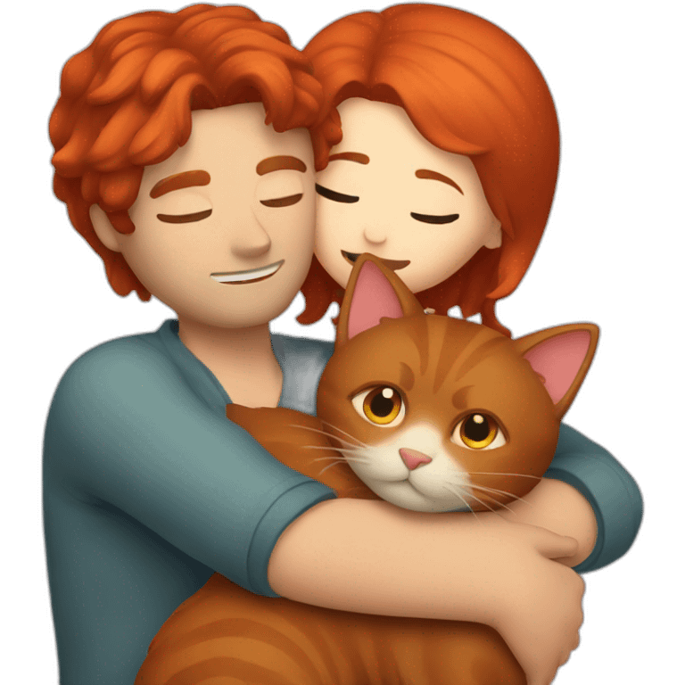 brown hair man hugging red hair cat emoji