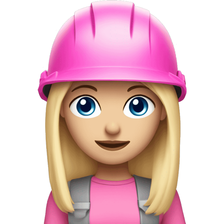 blonde girl with blue eyes in a pink construction material helmet emoji