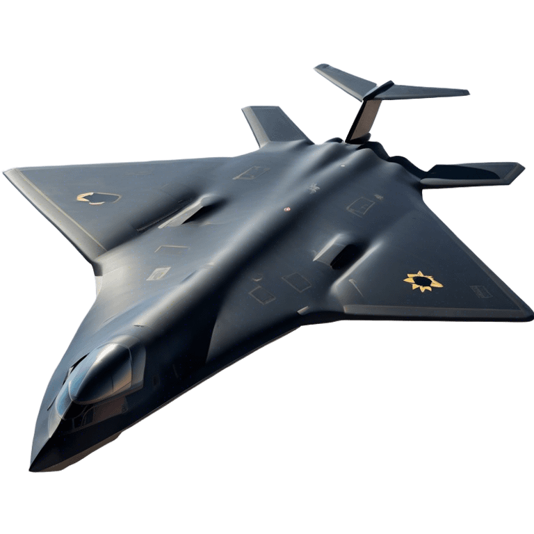 B-2 Spirit bomber - Northrop B-2 (Model Year: 2021) (Iconic colour: Stealth black) - A sleek, stealth bomber with smooth, angular contours and a matte jet-black finish. Emphasize a futuristic, minimalist design with a seamless fuselage, low-profile wings, and an overall intimidating stealth aesthetic. emoji