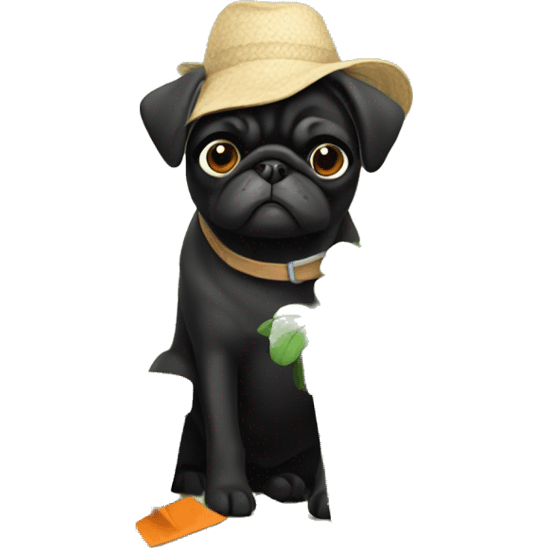 Black pug gardening emoji