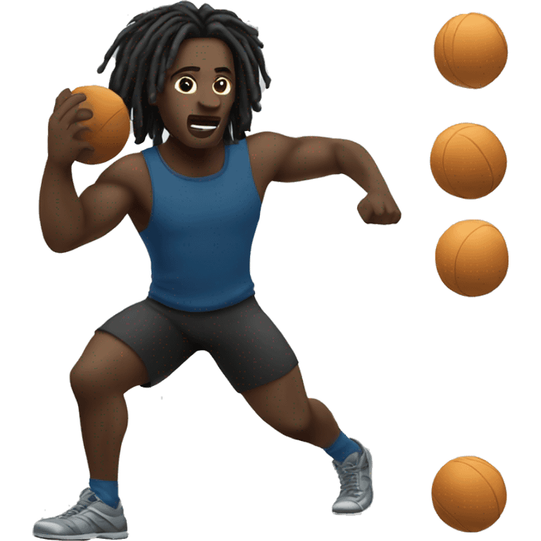 A black man with dreads throwing a shotput emoji