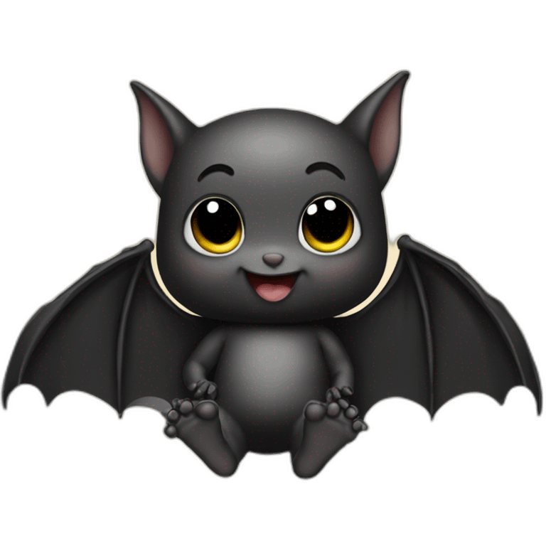 black happy baby bat wings sitting in front of moon holding feet emoji