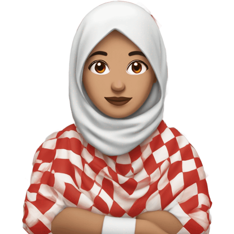 Women holding red and white checkered kuffiyeh in her hands emoji