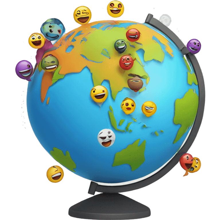 colorful globe characters popping out in different areas on map emoji