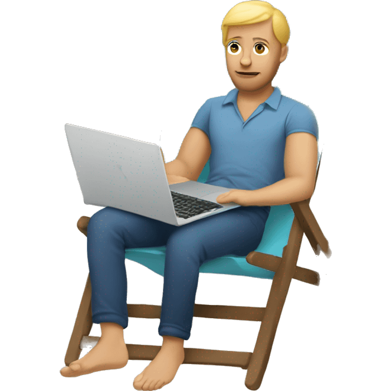 white Man on deck chair with laptop on his knees emoji