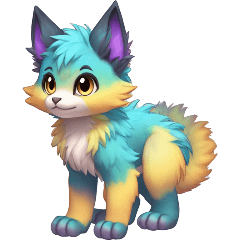 Anthro Scalie Fluffy Cool Cute Magical Shiny Colorful Neon Vibrant Colors Sparkle Kemono-style Chibi Fantasy-Animal-Fakémon-Pokémon-Hybrid Fur Sona Aesthetic Full Body emoji