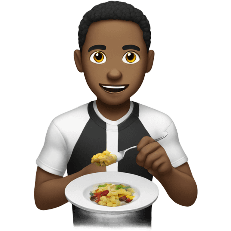 Lightskin black guy eating off a black and whit plate  emoji