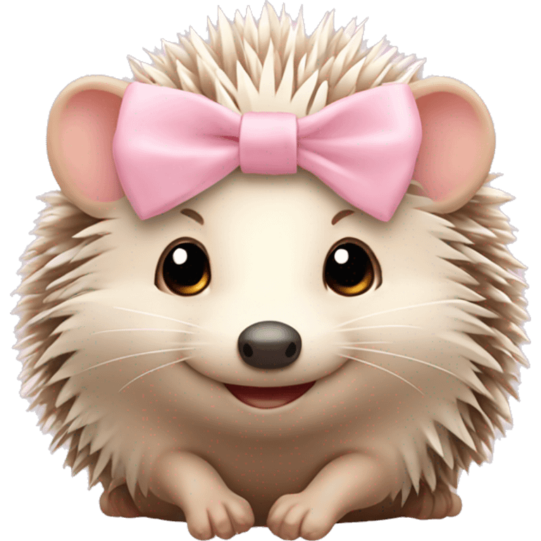 cute hedgehog smiling with light pink bow on top of head  emoji