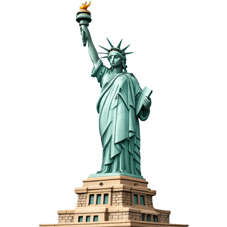 Cinematic Realistic Statue of Liberty Landmark Emoji, depicted with the iconic, majestic statue set against a clear sky rendered with detailed textures and dramatic, symbolic lighting. emoji