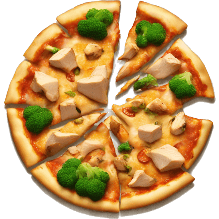 Pizza with chicken teriyaki toppings and Brokkoli  emoji