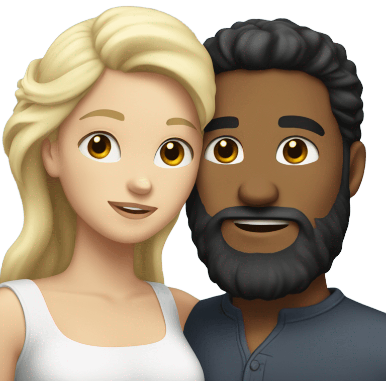 WHITE man BLACK beard and BLACK hair hugging white woman with blonde hair emoji