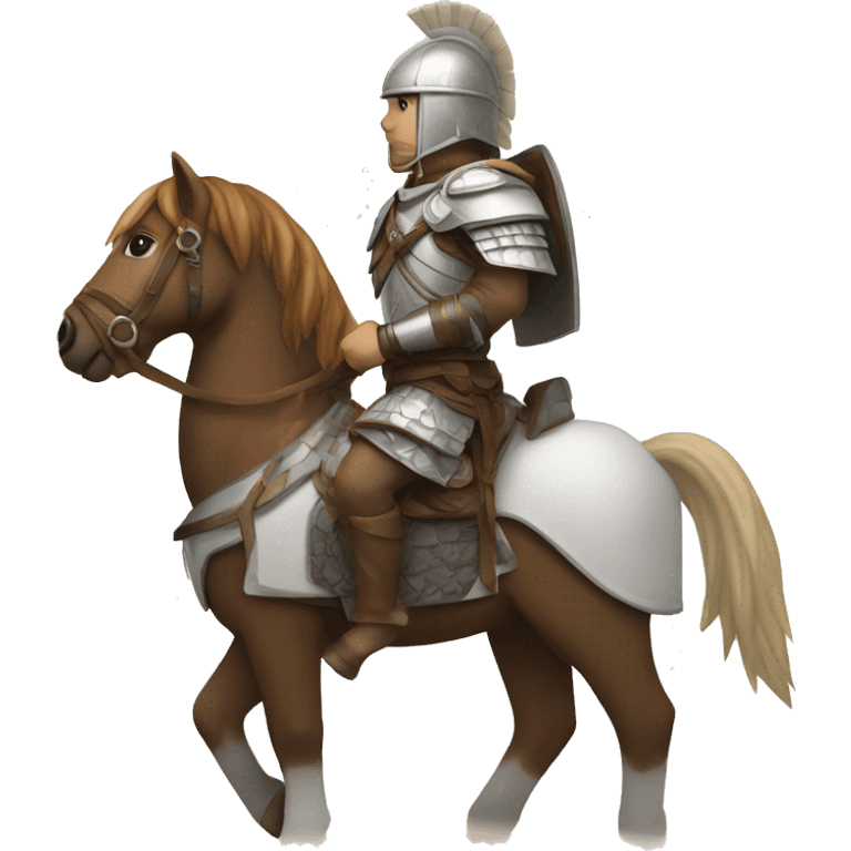 a white avar nomadic soldier on a horse from the side with leather armor on emoji