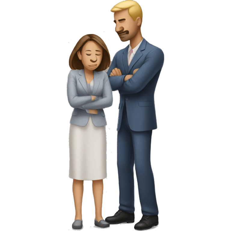 male standing emoji behind woman bowing emoji emoji