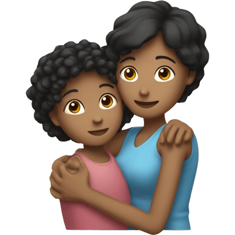 hug mother with short black hair and daughter with brown mung hair emoji