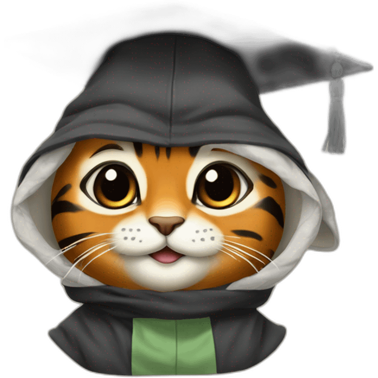 cuty tiger similar to baby yoda with a mortarboard emoji