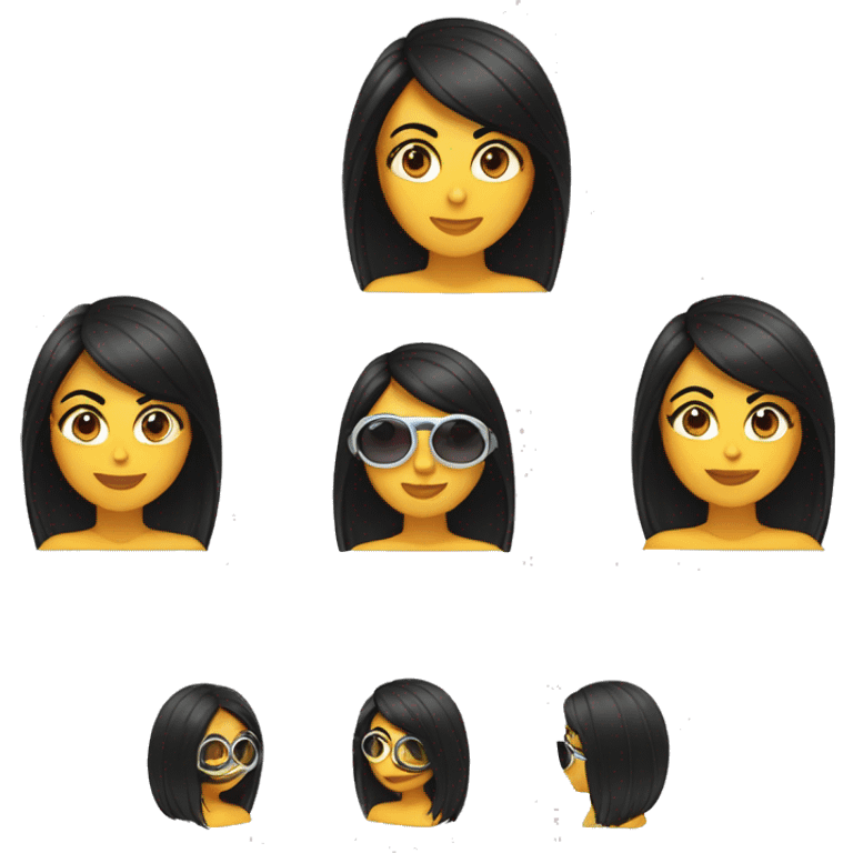 Chica blanca de cabello negro a los hombros, ojos cafés, lentes y audífonos  emoji