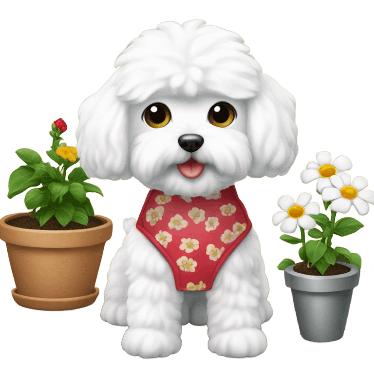 Bichon maltes working as gardener  emoji