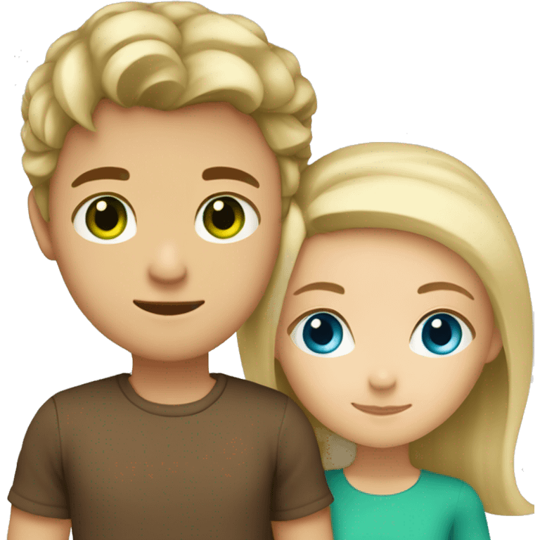 Blue eyes and blonde hair girl with brown hair and green eyes boy hugging  emoji