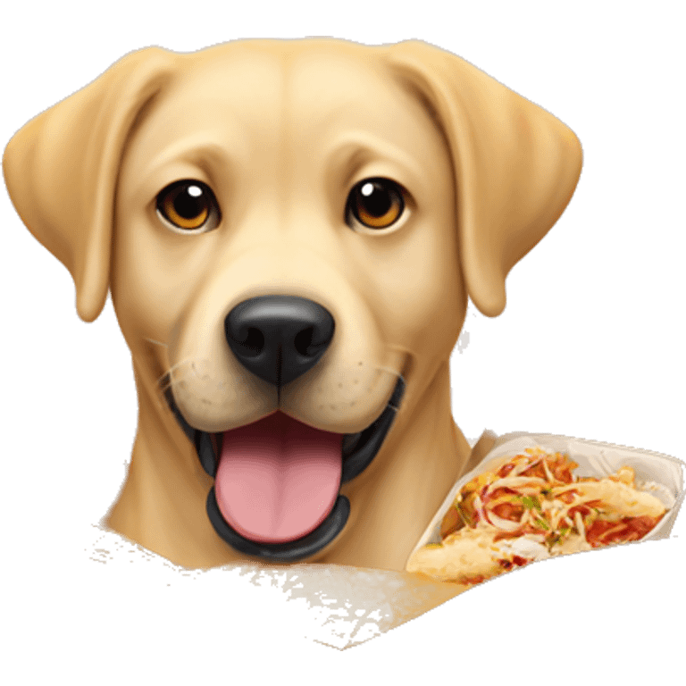 Labrador holding a box of Chinese food in it’s mouth emoji