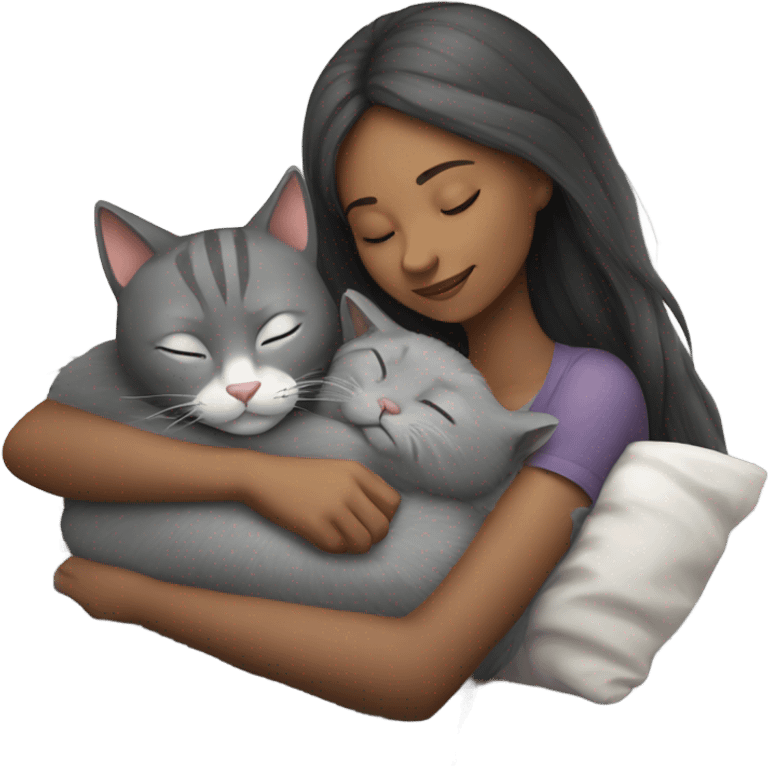 sleeping girl and grey cat emoji