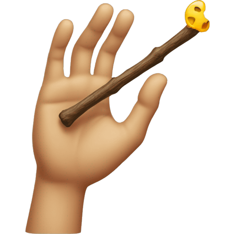 a hand holdig a stick with wax emoji