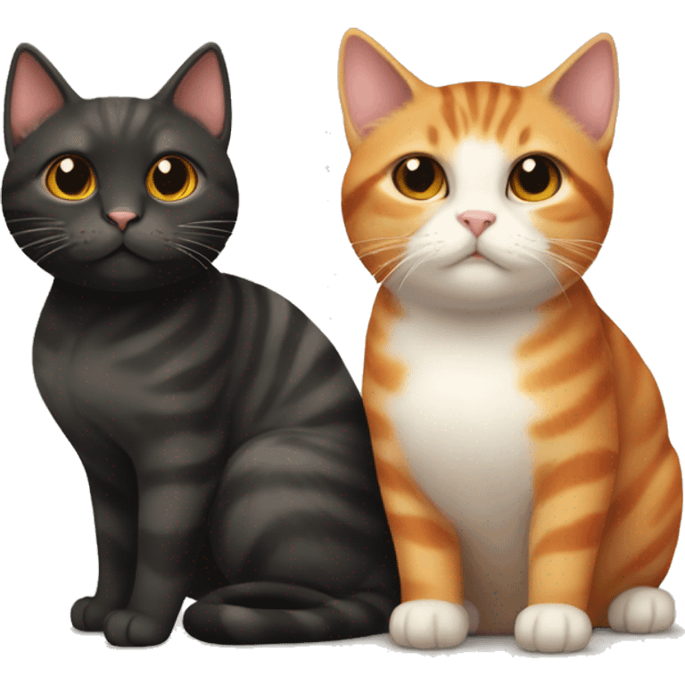 Two cats, one fat orange with lighter stripes and one small black kitten  emoji