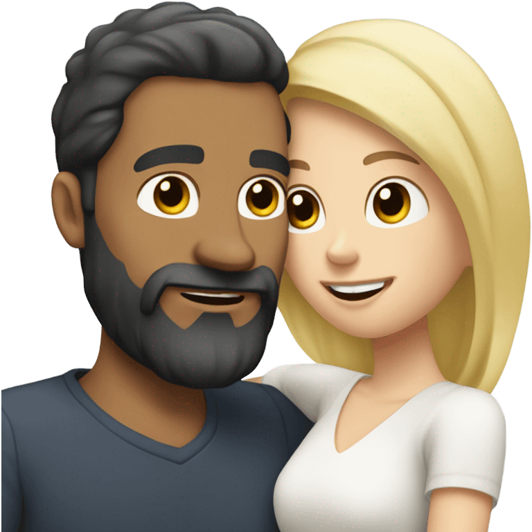 Caucasian white man, short black hair, long beard, hugging a white woman, blonde hair  emoji