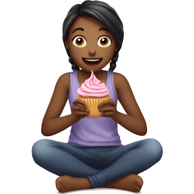 A girl eating a cupcake emoji