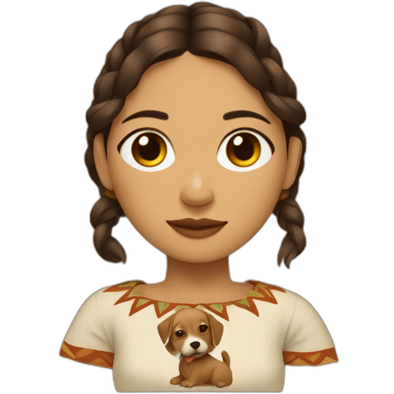 Woman wearing Yucatec huipil with brown puppy emoji